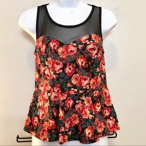 Xhilaration Rose Sweetheart Mesh Peplum Top Sz S